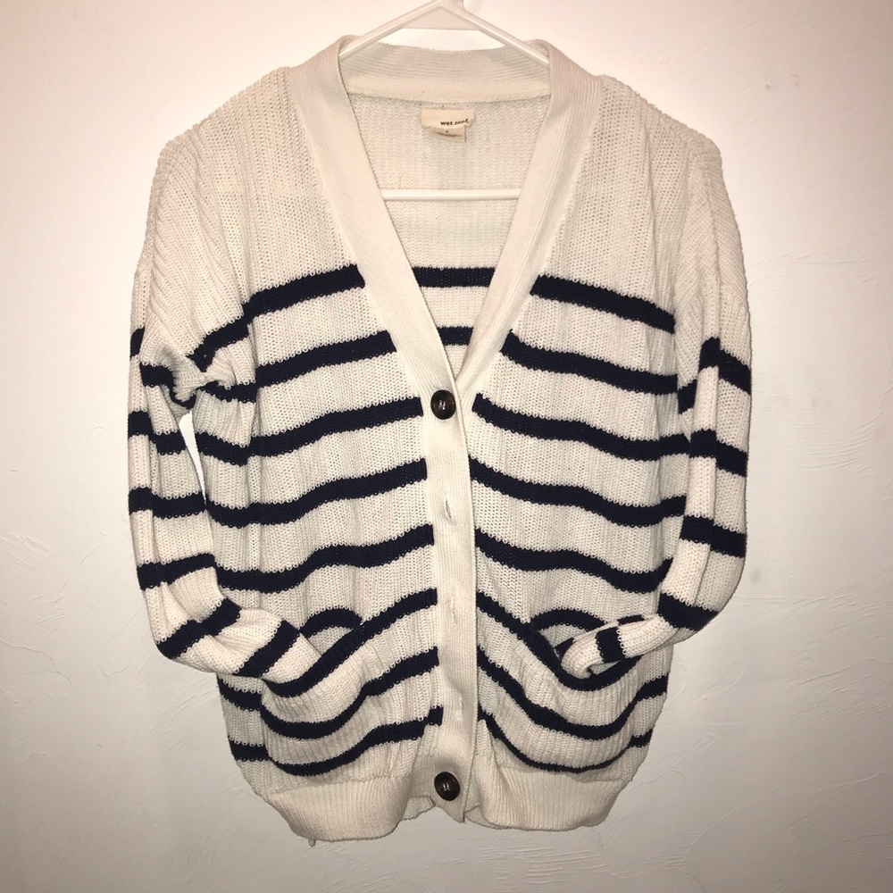 Wetseal Navy Stripped Cardigan